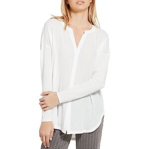 Lysse Womens Millie White Long Sleeve
Split Neck Hi-Low Blouse Shirt small